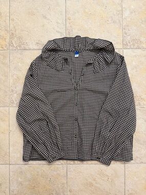 Old Navy Black and Tan Gingham Ruffle Collar Blouse